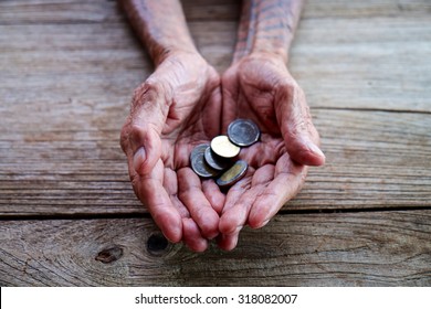 hand old man begging   for money because of the hunger