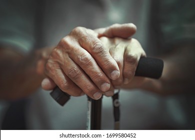 Hand of a old man holding a cane. Senior Man Holding Cane. Close-up Of old man Hands On Walking Stick. - Powered by Shutterstock