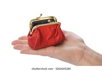 Hand Of Old Man And Purse Isolated On White Background