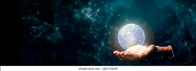 Hand on digital technology cyber space smart world metaverse, futuristic smart digital solution internet of thing wireless technology. - Shutterstock ID 1851723259