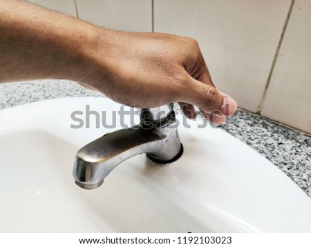 Hand On Handle Chrome Faucet Running Stock Photo Edit Now