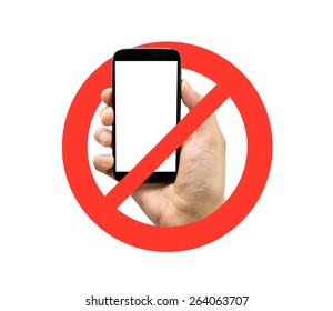 Hand On A No Mobile Phones Sign Isolated In White Background