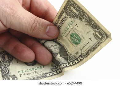 Hand With One Dollar Bill On The White Background