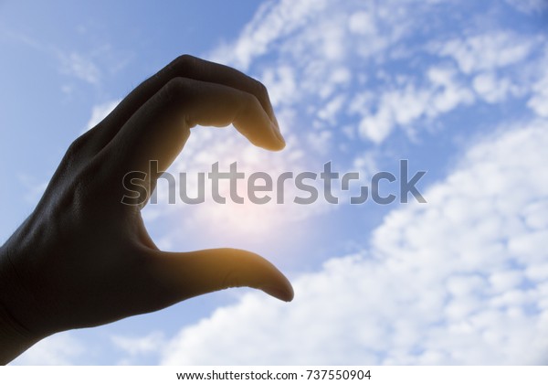 Hand One Side Heart Shape Sky Stock Photo Edit Now 737550904