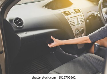 Hand Open Glove Compartment Box Inside Modern Car