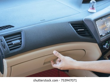 Hand Open Glove Compartment Box In Car