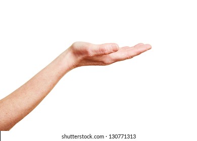 Hand with open palm isolated on white background - Powered by Shutterstock