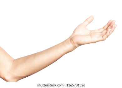 Hand open and ready to help or receive. Gesture isolated on white background. Helping hand outstretched for salvation.