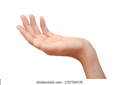 Hand open and ready to help or receive. Gesture isolated on white background with clipping path. Helping hand outstretched for salvation. - Shutterstock ID 1727769178