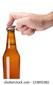 A Hand Opening A Bottle Of Beer.