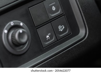 Hand Operating Electronic Stability Program. ESP Control Close Up View. Interior Detail Of A Modern Car.