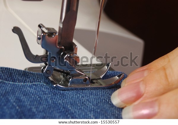 Hand Operating Sewing Machine Stitch Blue Stock Photo 15530557 ...