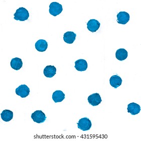 Hand painted dot pattern. Abstract watercolor shapes in indigo blue.