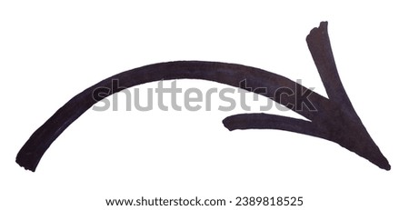 Hand painted, hand draw sketchy curve arrow black marker pen arrow sign on paper isolated on white background. This has clipping path.