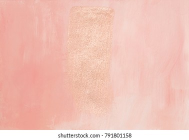 Hand Painted Feminine Elegant Dusty Pink Abstract Background Texture With Shiny Metallic Golden Brush Stroke