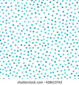 Hand painted seamless pattern with light blue painted dots.