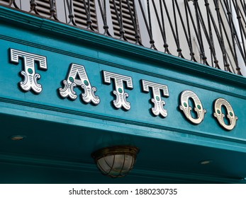 Hand Painted Tattoo Shop Sign El Terreno, Palma De Mallorca