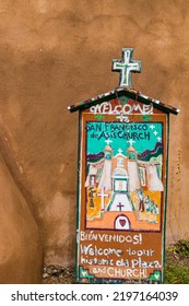 Hand Painted Welcome Sign, San Francisco De Asís Mission Church. Rancho De Taos, New Mexico, USA