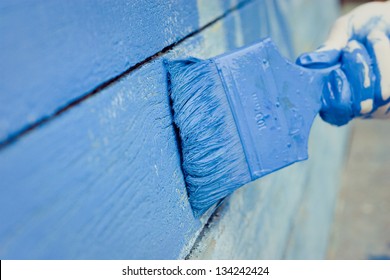 Hand Painting Blue Wooden Wall