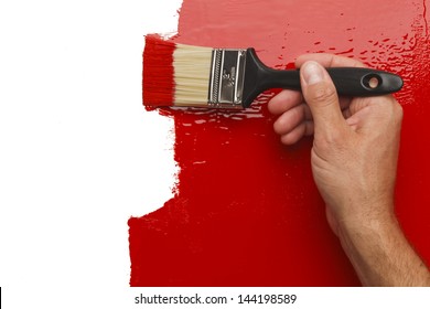Hand Painting Wall Red With White  Copy Space.