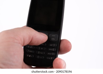 Hand Palm Holding Big Push Button, Simple Mobile Phone For Seniors.