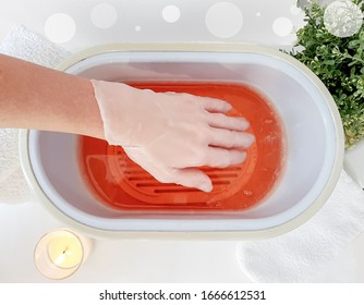 Hand Paraffin Therapy In A Spa Salon. Skin Care.