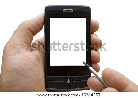 Hand with PDA on the white background