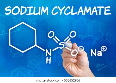 Hand With Pen Drawing The Chemical Formula Of Sodium Cyclamate