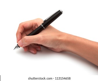 Hand With Pen On White Background