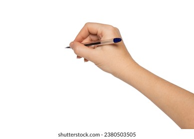 Hand with pen writing isolated on white background - Powered by Shutterstock