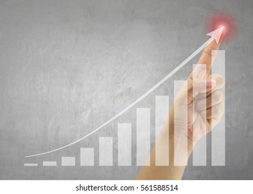 Hand of people point to highest bar graph for Presentation and publicity to promote your business.