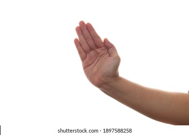 Hand of a person slapping or hitting with palm karate gesture, isolated on white background