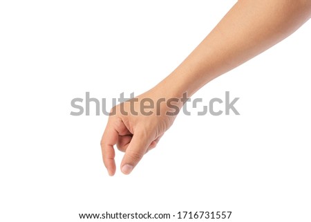 hand pick some like object isolated on a white background, with clipping path, manicured hand, concept the selection, pick up things
