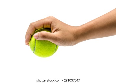 A Hand Picking A Green Tennis Ball Up