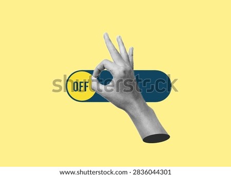 Hand pinching an OFF toggle switch, representing deactivation, control and disabling a function.
