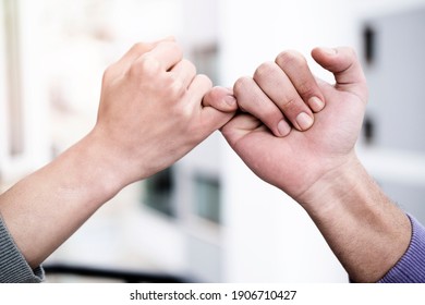 Hand To Pinky Swear,Happy Couple Or Friendship Holding Hands Together Forever Love Concept.