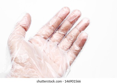 Hand With Plastic Gloves On White Background