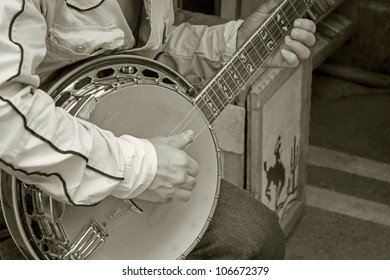 Hand Playing Banjo Guitar Monotone Picture,