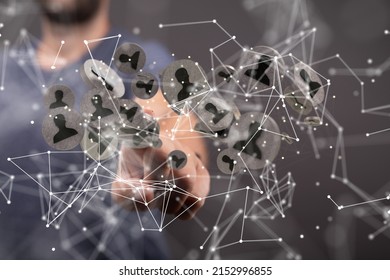 A hand pointing at network and data