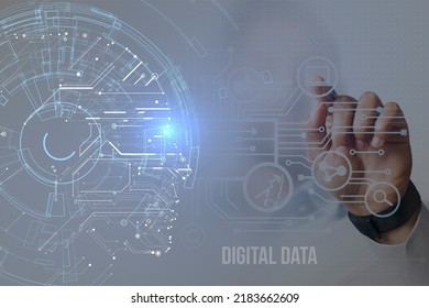 Hand pointing on digital screen