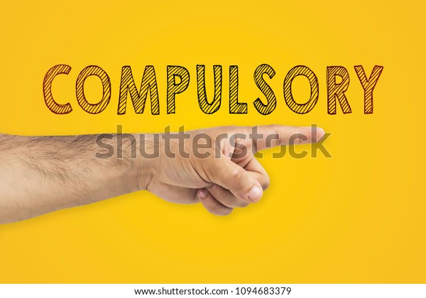 hand pointing to the right with the\
inscription: compulsory
