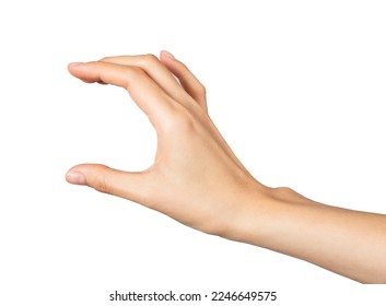 Hand pointing at screen on isolated background.