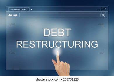 Hand Press On Debt Restructuring Button On Webpage