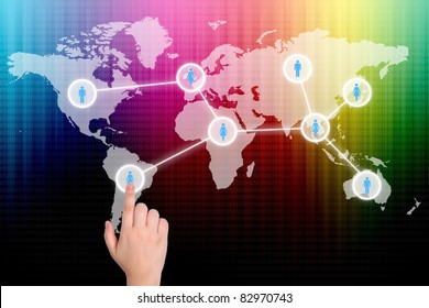 The hand is pressing the button social network