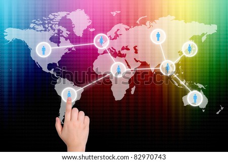 The hand is pressing the button social network