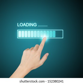 hand pressing loading progress on screen