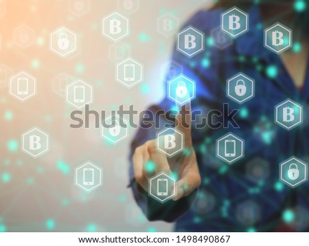 hand pressing lock icon with binary code, in concept of cyber security 