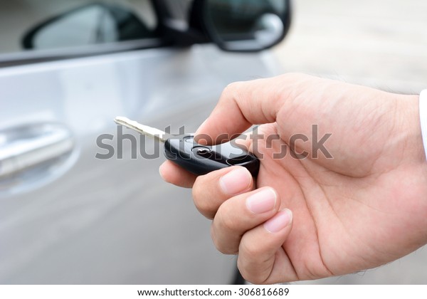 Hand pressing remote\
control car key