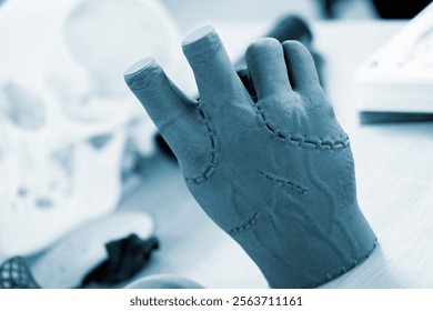 Hand printed on a 3D printer from polyamide powder. Three-dimensiona model of a human hand created on a 3D printer from plastic. Modern additive technologies. 3d printing technology. Manufacturing