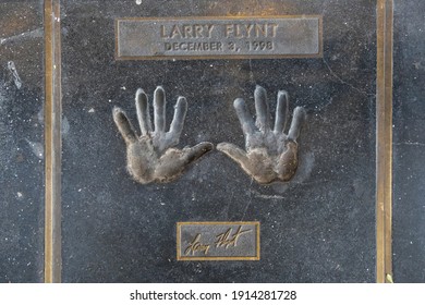 The Hand Prints Of Larry Flynt Left In Cement At The Porn Block Of Fame Wednesday, Feb. 10, 2021, In Los Angeles. 